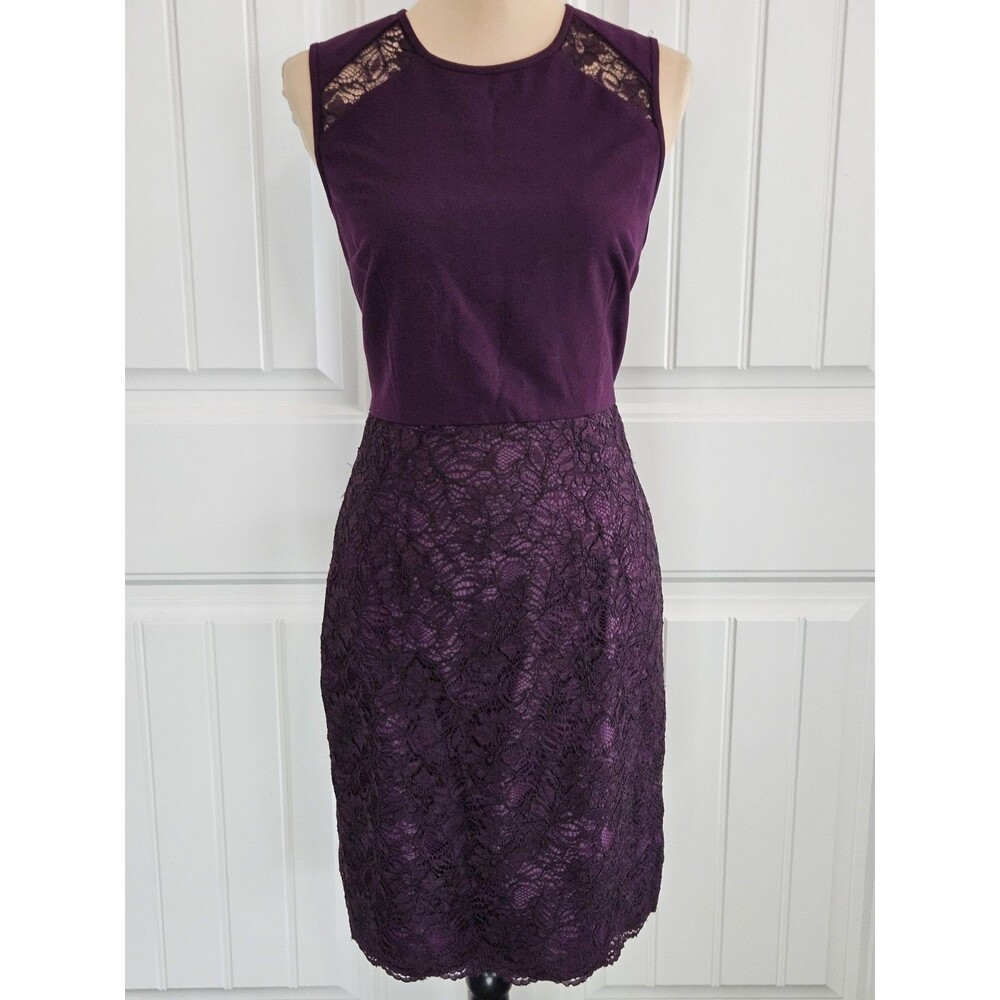 Calvin Klein Aubergine Sleeveless Sheath Dress Lace Skirt Sz 8